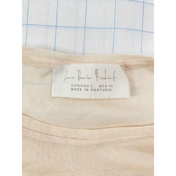 Womens Large Shirt Zara Basics Col Yellow and White See Through Negative Print - Picture 9 of 14